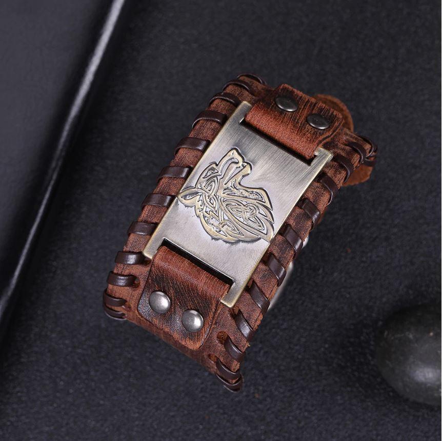 Triquet Wolf Leather Bracelet Brown Bronze